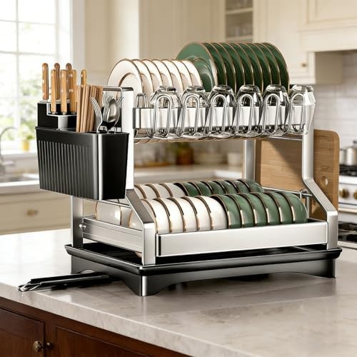 Fandian Dish Drying Rack 2 Tier Dish Racks for Kitchen Counter and Sink, Large Dish Drying Rack with Drainboard & Utensil Holders Stainless Steel Dish Drainers Kitchen Organization and Storage - Image 6