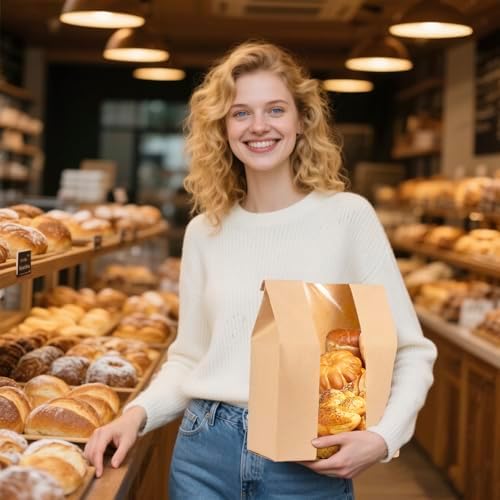 100 Pack Extra Large Paper Bread Bags for Homemade Bread,16×10×5 inch Sourdough Bags with Label Seal Stickers,Kraft Bakery Bag with Clear Front Window - Image 5
