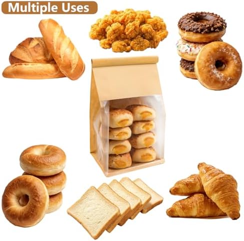 200PCS Bread Bags for Homemade Breads, 11x5.1x3.9 Inch Resealable Cookie Bags with Tin Tie Tab Lock, Paper Bakery Bag with Window for Packaging Bagels, Muffin, Scone, Brownie, Baked Goods Storage - Image 5