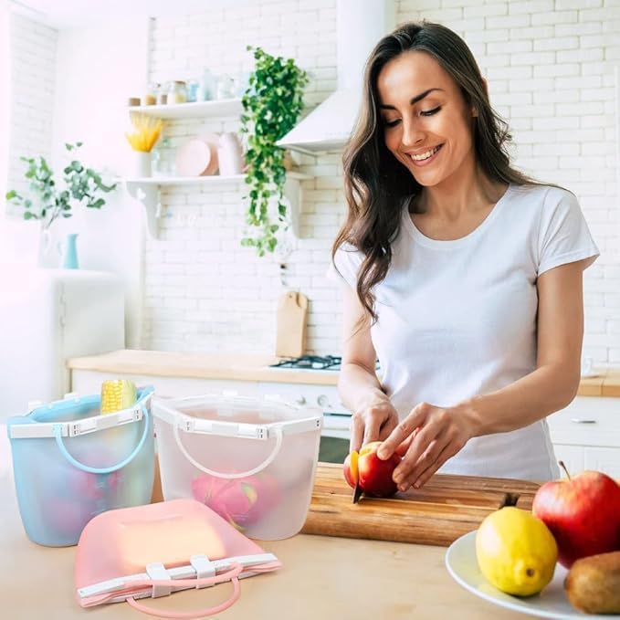 Reusable Silicone Leakproof Food Storage SnapBags Airtight Odorless Bag Stand-Up Bags Flat Bottom Reusable Ziplock Freezer Bag, Dishwasher Safe Bags Reusable Sous Vide Bags - Image 5