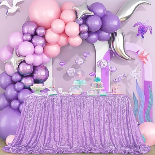 90x156 Rectangle Sequin Tablecloth Lavender Wedding Table Linens Overlay by QueenDream