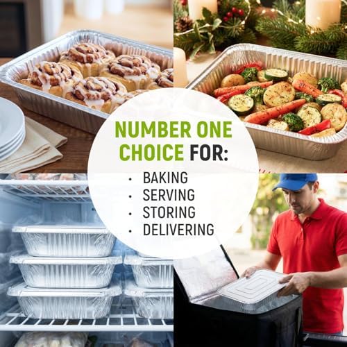 Aluminum Foil Pans - Half-Size 9" x 13", Pack of 50 - USA-Made Disposable Aluminum Trays for Steam Table & Chafing Racks - Great for Baking, Catering, BBQ, Parties, Food Delivery - Image 7