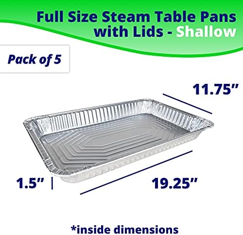 IDL Packaging Full Size Aluminum Steam Table Pans with Lids - Shallow, 21" x 13" x 1.5" (pack of 5) - Disposable Foil Pan for Grilling, Roasting, BBQ, Cooking, Baking, Freezing - Image 2
