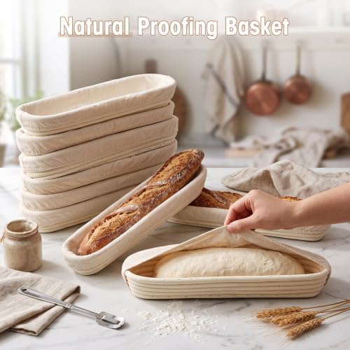 Vesici 15 Inches Baguette Banneton Proofing Basket 10 Pack with Linen Liner Baguette Banneton Bread Baking Baskets Rattan Dough Proofing Baskets for Home Bake, Bakers Supplies, Baking Gifts - Image 5