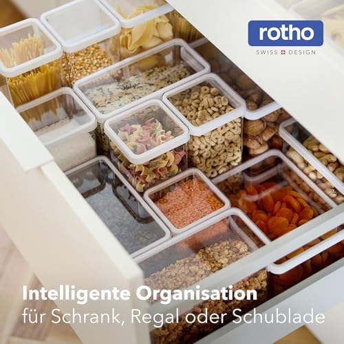 Rotho Loft Set of 5 Storage Jars with Lids, Various Sizes, Food-Grade Plastic (SAN) BPA-Free, Transparent/White, 2 x 1.5 L + 2 x 0.5 L + 1 x 2.1 L (21.4 x 23.5 cm) - Image 2