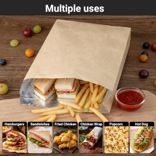 EUSOAR Foil Sandwich Bags, 400 Pcs 6.3"x10.3"x1.6" Brown Disposable Food Storage Hot Dog Wrappers Bag, Hot Sandwich Wrapping Buger Sack Serving Bag Burger BBQ Take-out Bags Grease Kitchen Bags - Image 7