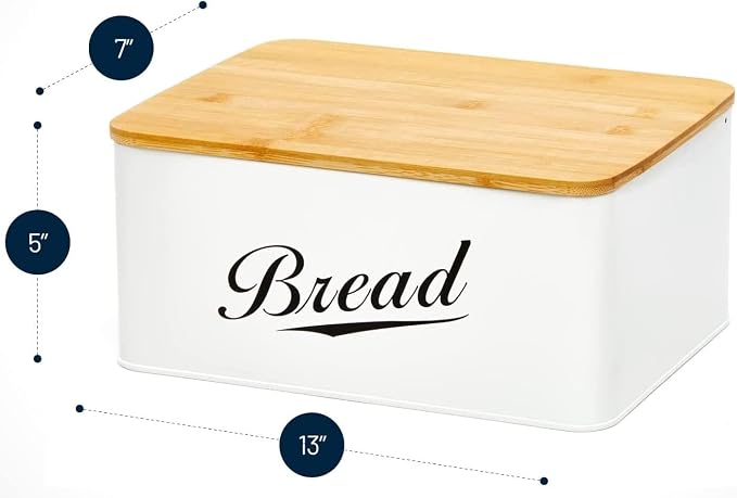 RoyalHouse Modern Metal Bread Box with Bamboo Cutting Board Lid, (Pack of 2) Total 2 Bread Box, Bread Storage Container for Kitchen Counter, Vintage Kitchen Decor Organizer - Image 2