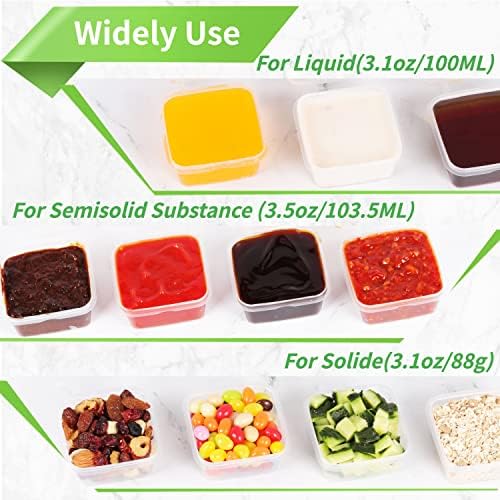 100ml & 2oz Containers with Lids (200 Pack), Small Plastic Condiment Containers with Lids, Jello Shot Cups, Portion Sauce Cups (Square) - Image 5
