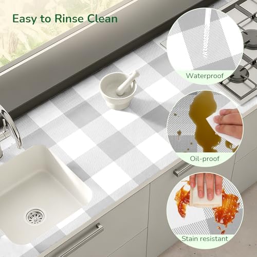 Grey Gingham Shelf Drawer Liners Non-Adhesive 11.8In x 10FT - Image 3