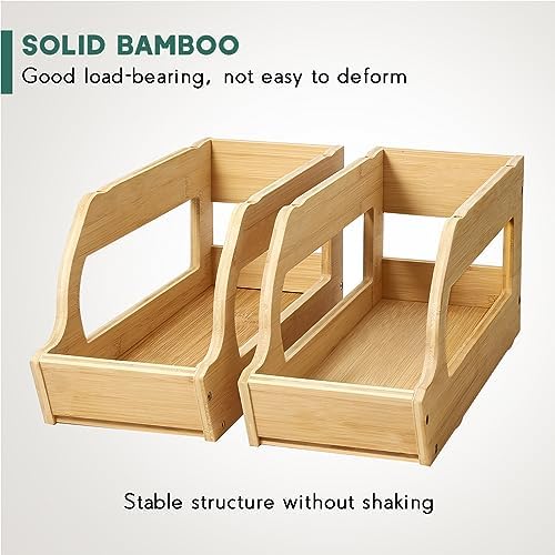 Yumkfoi Bamboo Can Organizers and Storage for Pantry(2 Pack), Stackable | Soda Can Organizer Beverage Drink Holders, Canned Goods Organizer Can Dispenser for Pantry, Kitchen, Cabinet - Image 2
