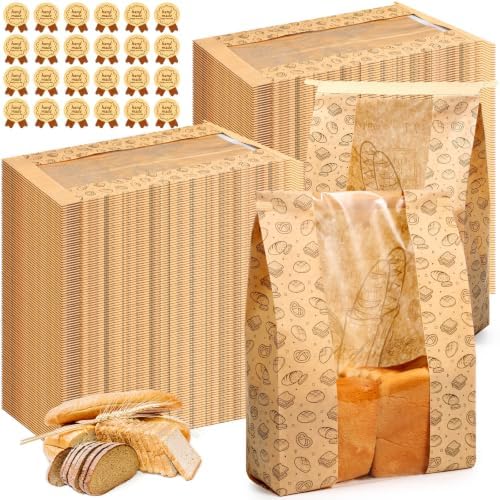 Feifeiya 600 Pack Kraft Paper Bread Bags for Homemade Sourdough Bread Bag with Clear Window 13.7 x 8.2 x 3.5 Large Bakery Packaging for Treat Storage Gift Giving with Seal Sticker by Feifeiya