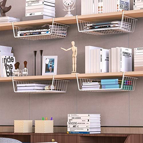 Modern Home Under Shelf Wire Storage Baskets – Hanging Organizer Rack for Cabinet, Pantry, or Closet – White Metal Basket for Kitchen, Towels, or Office – No Tools Required (15") - Image 4
