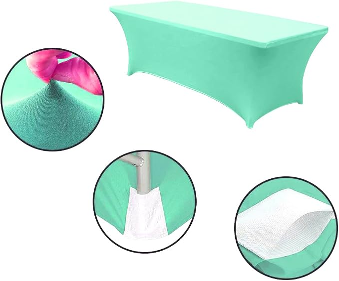 MDS® Pack of 5 Spandex Tablecloth 8FT Tight Fitted Stretch Table Cover – Washable Wrinkle-Free Reusable Elastic Patio Tablecloth for Wedding, Party, Banquet, Trade Show, Event Décor - Sea Green - Image 4