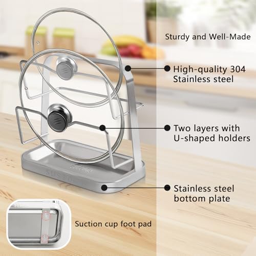Pot Lid Holder While Cooking, 304 Stainless Steel Pot Lid Organizer and Spoon Rest for Stove top, Multifunctional Pot Lid Rack and Spoon Rest for Kitchen Counter - Image 2