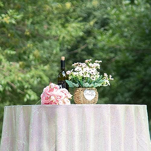JYFLZQ White Iridescent Sequin Tablecloth, Glitter Table Cover 90'' Round - Image 3