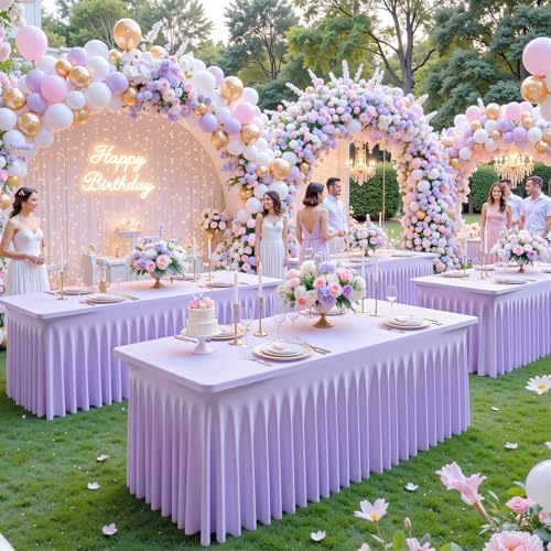 Suppromo 4 Pack 8ft Lavender Spandex Table Cloths for Rectangle Tables Wrinkle Free Light Purple Rectangle Tablecloths Stretch Fitted Table Cover for Birthday Party Wedding Banquet Baby Shower Buffet - Image 2