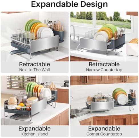 Stainless Steel Dish Drying Rack for Kitchen Counter, Expandable, Silver - Image 4