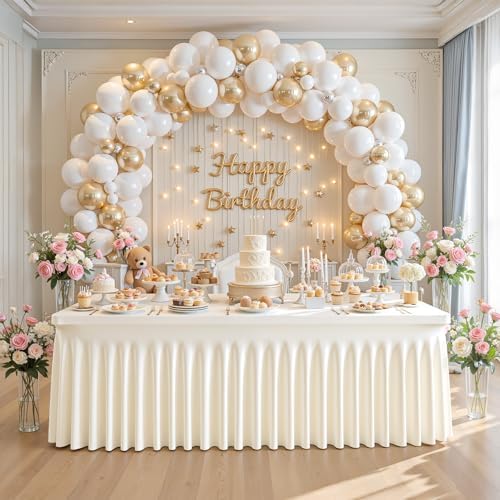 Besutolife Ivory Spandex Tablecloth for 8ft Rectangle Tables 1 Pack - Wrinkle-Resistant, Stretchable, Machine Washable - Perfect for Weddings Banquets Birthday Parties Events - Image 2