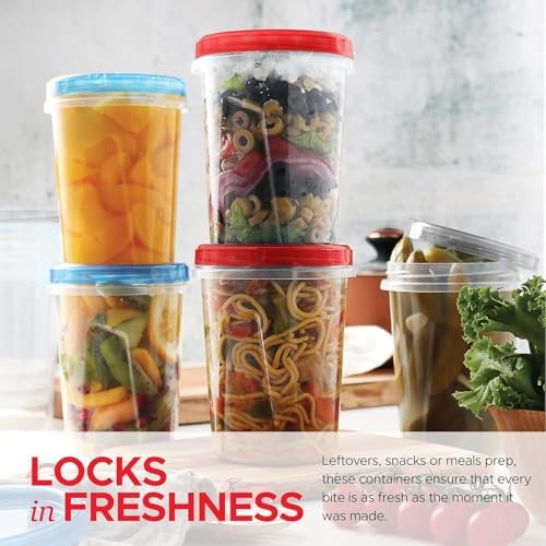 Tafura 15 Pack Leakproof Freezer Containers for Food with Twist Top Lids - 32 Oz BPA Free - Black/Blue/Red Lids - Image 3