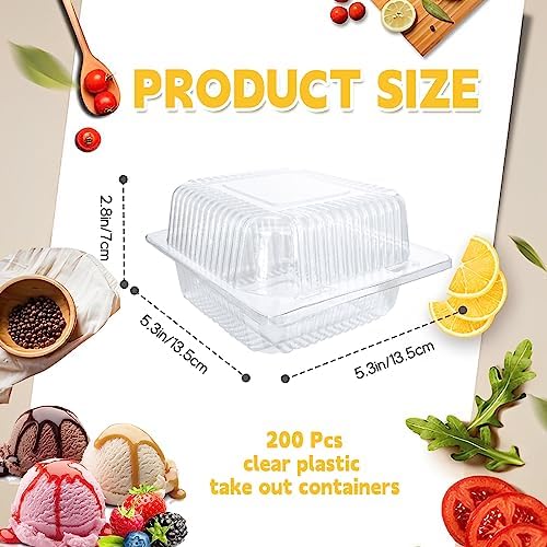 Jizvxe 200 Pcs Clear Plastic Take out Containers,Disposable Fancy Hinged Top Square Clamshell Food Boxes,Cake Slice Containers Clamshell Takeout Tray with Clear Lids,5.3x4.7x2.8 Inch - Image 2