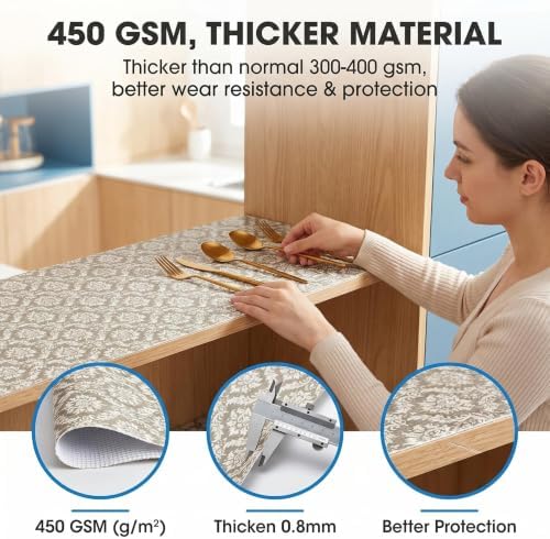 Coavas Shelf and Cabinet Liner, Easy Cut Protective, Beige 17.5 in x 10 ft - Image 5