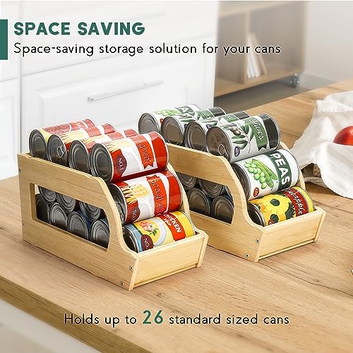 Yumkfoi Bamboo Can Organizers and Storage for Pantry(2 Pack), Stackable | Soda Can Organizer Beverage Drink Holders, Canned Goods Organizer Can Dispenser for Pantry, Kitchen, Cabinet - Image 3