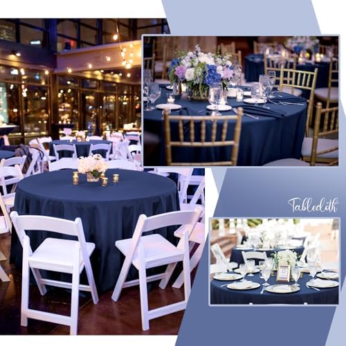 10 Pack Navy Blue Round Tablecloths,120 Inch Polyester Table Cloth - Image 4