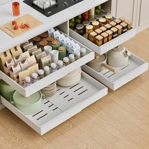 Expandable Pull Out Cabinet Organizer,16.5-26.7" Wx16.54''D,4 Pack by LEGUANG