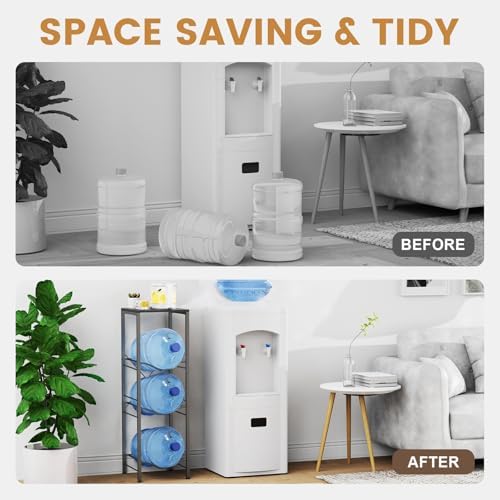 Housolution 3-tier 5 Gallon Water Jug Holder with Storage Shelve | 5 Gallon Water Bottle Holder, Water Jug Stand, Water Jug Rack, Water Bottle Organizer for Kitchen,Office,Living Room, Black - Image 4