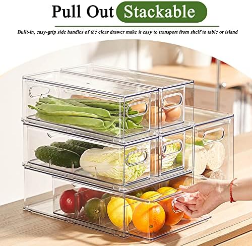 Refrigerator Organizers and Storage, 2 Pack BPA-Free Sturdy Stackable Clear Pull out Drawer Organizer Bins, Fridge Organizers and Storage for Fruit, Produce, Drink, Snack and Food Storage Containers - Image 3