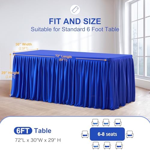 Wish Care Royal Blue Table Clothes for Rectangle Tables 6ft, Wrinkle Resistant Fitted Table Cloth with Pleated Ruffle Skirts for Banquet Wedding Baby Shower Folding Tables - Image 5