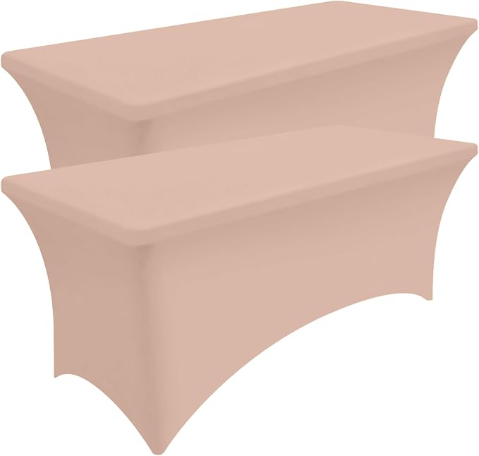Smiry 2 Pack Spandex Table Cloth 8FT, Elastic Fitted Nude Tablecloth by Smiry