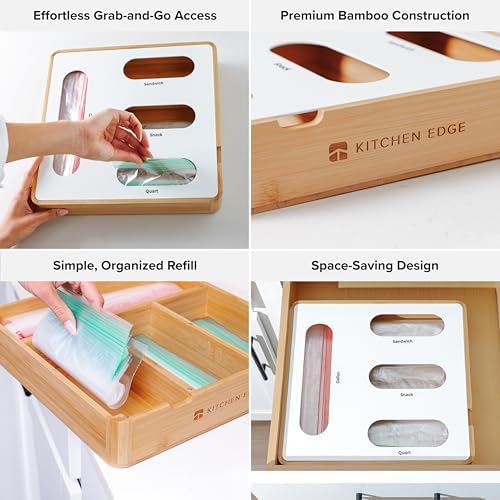 KitchenEdge 4-Slot Bag Organizer, Wall Mountable, Bamboo - Image 3