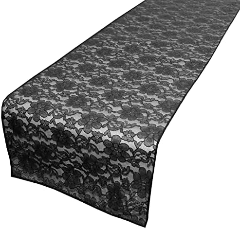 Zen Creative Designs 10 Pack Floral Lace Table Runner Sheer Lace Event Party Wedding Table Decor (12" by 90", Black) by ZenCreativeDesigns