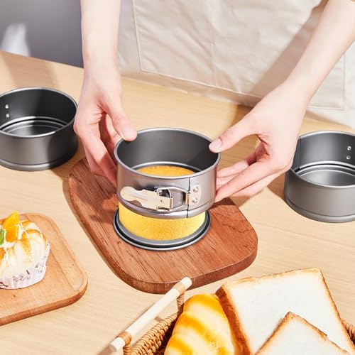 Sunnyray 8 Pcs 4 Inch Springform Pans Mini Cheesecake, Grey | Removable Bottom Leakproof, Ideal for Cheesecakes Pizza Quiche Tarts, Nonstick Spring Form Baking Easy Release Round Molds - Image 5