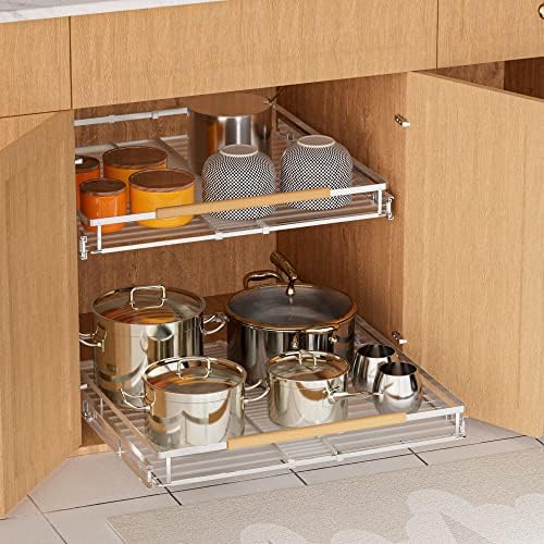 SANNO Pull Out Cabinet Organizer, Cabinet Slide Out Shelf, Pots Pans Organizers Shelves with Sliding for Cupboard Pantry Under Sink Closet, Expandable Width 17.1to 27" W x 22.5" D - Image 4