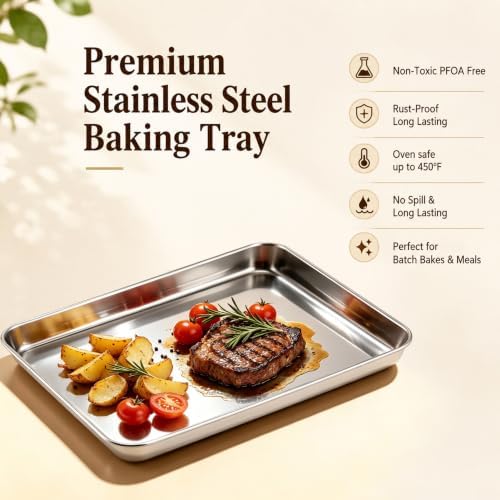Stainless Steel Baking Sheet, 16" x 12" Cookie Sheet Pan, 1-Pack | Jelly Roll Pan for Baking Roasting Cooking, Heavy Duty & Non-Toxic, Easy Clean & Dishwasher Safe - Image 2