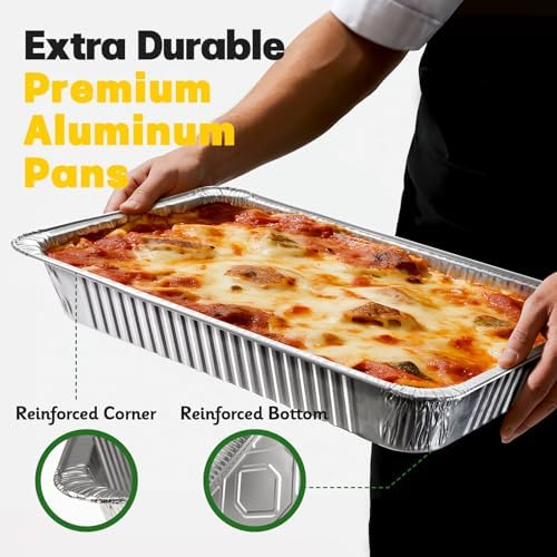 21x13 Aluminum Pans [10 Pack], Extra Heavy Duty Full Size Disposable Aluminum Foil Pans, Deep Baking Pans for Cooking, Roasting, Heating, and Steam Tables - Image 3