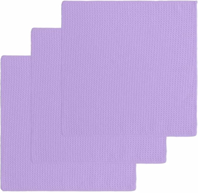 Purple Dish Towels Set, Waffle Weave Kitchen Towels Microfiber Towels Cleaning, Modern Solid Pure Colored Country Frenc Romantic Art Soft Absorbent Dish Drying Towels Hand Towels 3 Pack 12x12 Inch by Unknown