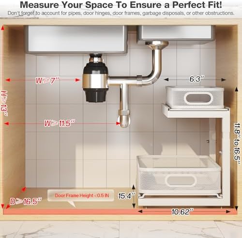 2-Pack Under Sink Storage Organizer with 2-Tier Slide Out Drawer, Sophisticated Mesh Pull Out Shelf for Kitchen & Bathroom, Fits Small Items, Upgraded Arched Track for Smooth Gliding(Patented) - Image 2