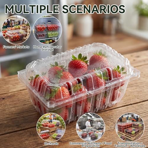 Qinyoung 100 Pack Berry Containers 1 lb Plastic Strawberry Basket with Lids - Image 6