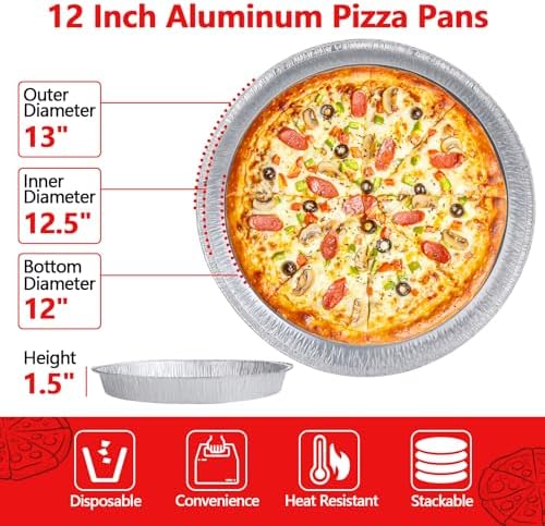 12 Inch Aluminum Pizza Pans, 25 Pack Disposable Round Foil Pizza Pan Trays, Oven & Freezer Safe Disposable Pizza Pan for Baking, Serving, Catering & Parties - Image 2