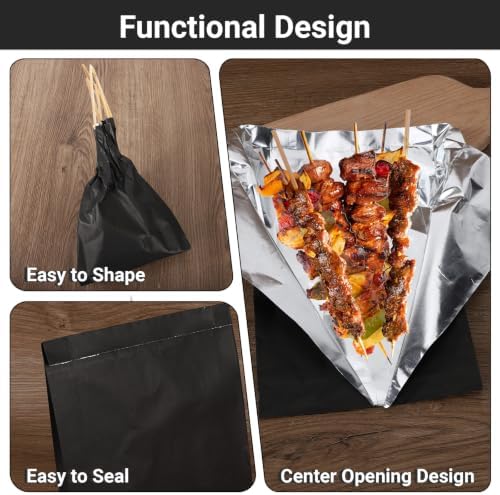 EUSOAR Foil Bags for Food, 400 Pcs 6.3"x10.3"x1.6" Black Sandwich Hamburger Hot Dog Wrappers Bags, Aluminum Grease Resistant Snack Serving Bag Kitchen Grease Bag Pouches for Fast Food BBQ Take-out - Image 6