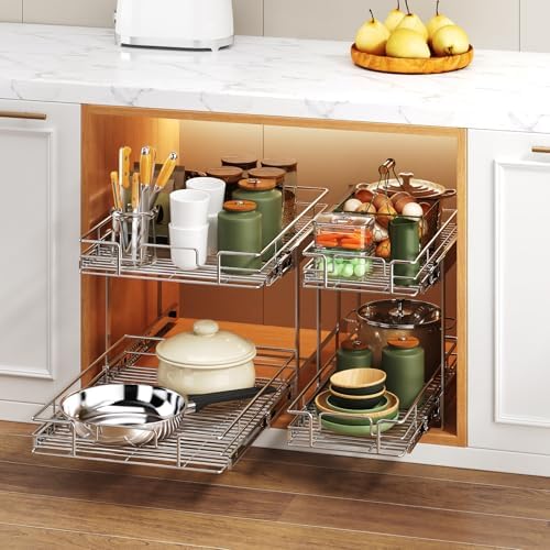 2 Tier Individual Pull Out Cabinet Organizer 22½" W x 21½" D, Heavy Duty Cabinet Pull Out Shelves, Slide Out Drawers Organization for Kitchen Cabinets Bathroom - Image 6