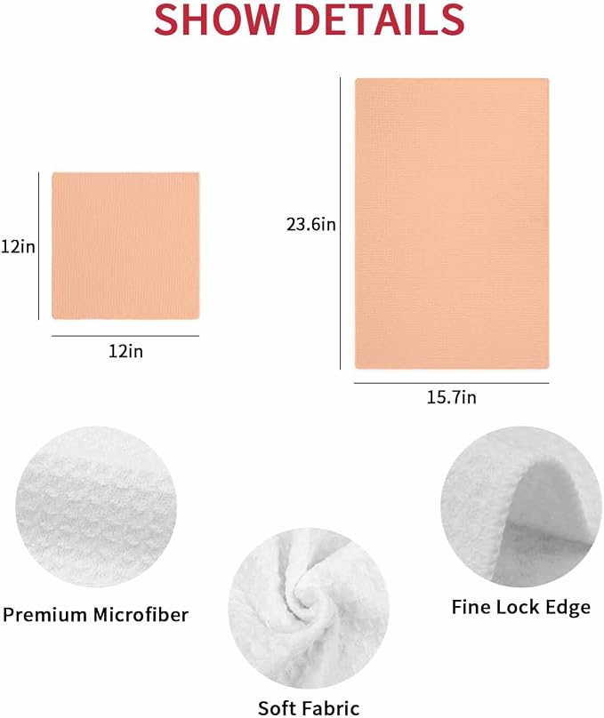 Orange Pink Dish Towels Set, Waffle Weave Kitchen Towels Microfiber Towels Cleaning, Solid Contemporary Color Minimalist Pure Color Soft Absorbent Dish Drying Towels Hand Towels 4 Pack 12x12 Inch - Image 7