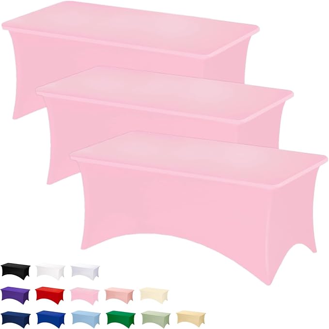 Fixwal 3 Pack 6FT Pink Tablecloth Rectangle Spandex Fitted Table Cover by Fixwal
