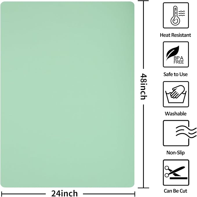 Silicone Mat Heat Resistant Mats for Countertop, Large Silicone Mats for Kitchen Counter Crafts Workbench Table, Size 48x24 inches Thick 2mm,Rolled Package,Light Green - Image 2