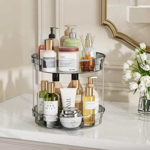 LAMU 12 inch 2 Tier Lazy Susan Turntable Organizer Rotating Spice Rack Organization for Cabinet, Kitchen, Pantry, Countertop, Bathroom, Vanity, Medicine Cabinet Organizer, Grey - Image 6