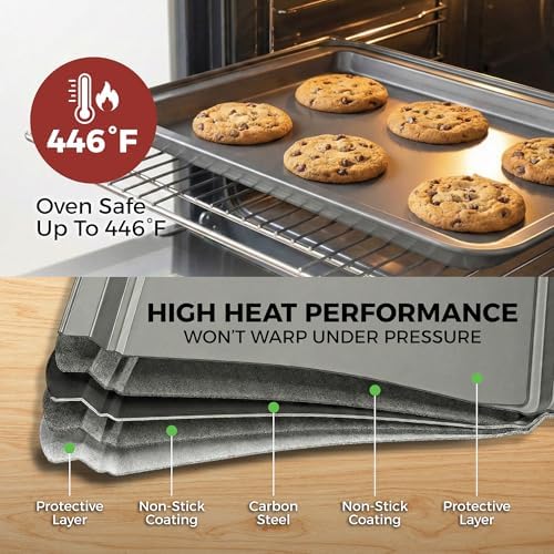 PERLLI Non-Stick 8-Piece Bakeware Set – Carbon Steel with Even Heat Distribution, Oven Safe to 446°F, BPA-Free, Dishwasher Safe, Stackable Baking Tools for Easy Storage and Everyday Cooking - Gray - Image 6