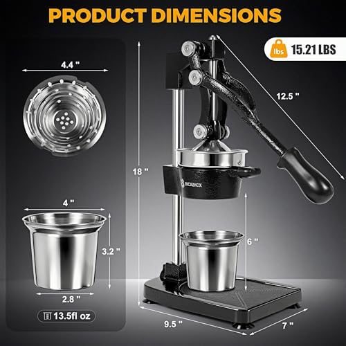 Cast Iron Manual Citrus Juicer Press, Heavy Duty Fruit Squeezer | Long-lever citrus press for oranges, grapefruit, and pomegranates with removable stainless steel parts - Image 6